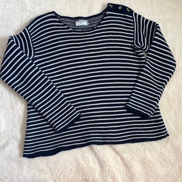 FRAME Navy & White Nautical Boxy Sweater 100% Cotton Sz. XS Runs Big - Picture 1 of 8
